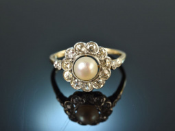 Um 1910! Sch&ouml;ner Perlen Diamant Ring 1,2 ct Platin...