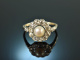 Around 1910! Beautiful pearl diamond ring 1.2 ct platinum gold 750