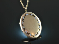 Around 1930! Large medallion pendant with chain enamel...