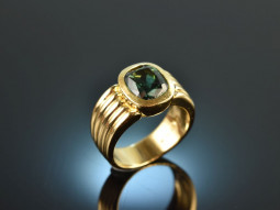 Around 1990! Heavy goldsmith ring with green tourmaline...