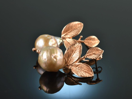 Autumn Leaves! Cultured pearl drop earrings silver 925 rose gold plated