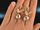 Autumn Leaves! Cultured pearl drop earrings silver 925 rose gold plated