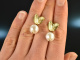 Tiny Leaves! Pretty cultured pearls earrings silver 925 gold plated