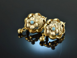 Around 1880! Biedermeier earrings with turquoise silver gold plated