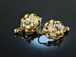 Around 1880! Biedermeier earrings with turquoise silver gold plated