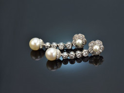 Around 1950! Especially beautiful earrings diamonds cultured pearls gold 585