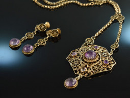 Around 1900! Pretty necklace and earrings with amethysts...