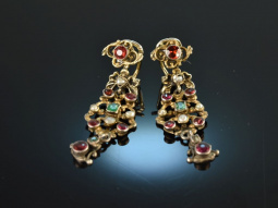 Transylvania around 1880! Rare pair of earrings with ornamental stones and pearls silver