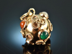 Around 1955! Funny ball pendant with quartz and agates gold 585