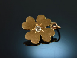 Around 1900! Shamrock pendant with old cut diamond and inscription gold 585