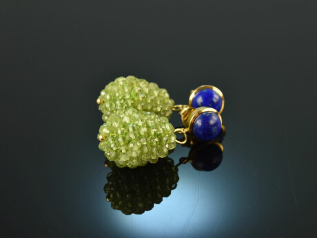 Blue and Green! Chic drop earrings lapis lazuli and peridot silver 925 gold plated