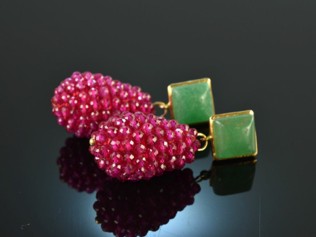 Glitter Berry! Drop earrings green agate raspberry red agate silver 925 gold plated