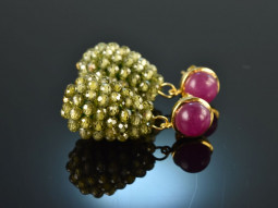 Violet with Green! Drop earrings violet agate green zircon silver 925 gold plated
