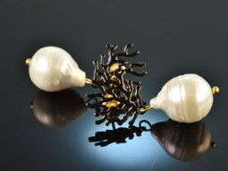 Coral Reef! Chic earrings baroque cultured pearls drops...