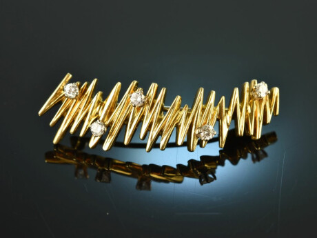 Around 1960! Chic vintage brooch with diamonds gold 750