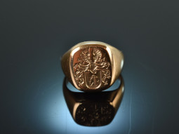 Around 1930! Heavy coat of arms signet ring red gold 585