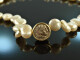 Around 1990! Freshwater cultured pearls necklace with Hellenistic coin gold 750