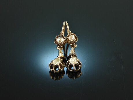 Around 1870! Rare diamond earrings gold 333 silver