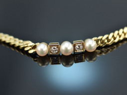 Around 1960! Beautiful tank bracelet with diamonds and cultured pearls gold 585