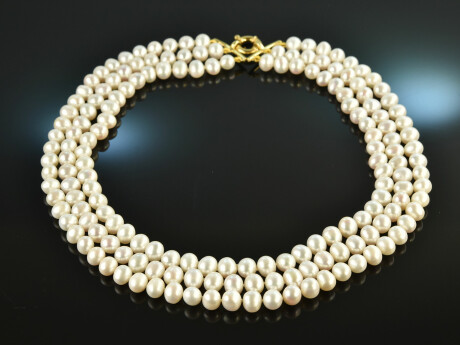 Jackie Style! Three row freshwater cultured pearl necklace clasp silver gold plated