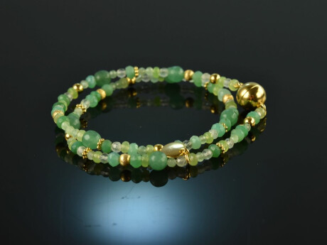 Mellow Meadow! Fancy Armband 2reihig Smaragd Peridot Jadeit Tsavorith und Achat Silber 925 vergoldet