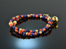 Ancient Chic! Fancy bracelet 2 rows coral lapis lazuli...