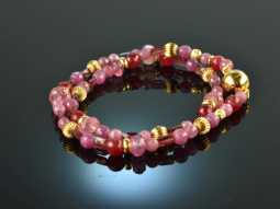 Summer Rose! Fancy bracelet 2 rows pink sapphire and red...