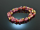 Summer Rose! Fancy bracelet 2 rows pink sapphire and red quartz sterling silver 925 gold plated