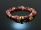 Summer Rose! Fancy bracelet 2 rows pink sapphire and red quartz sterling silver 925 gold plated