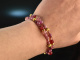 Summer Rose! Fancy bracelet 2 rows pink sapphire and red quartz sterling silver 925 gold plated