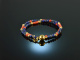 Ancient Chic! Fancy bracelet 2 rows coral lapis lazuli and sapphire sterling silver 925 gold plated