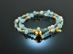 Frozen Lake! Fancy bracelet 2 rows aquamarine and blue agate sterling silver 925 gold plated