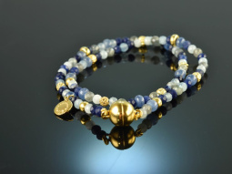 Wide Ocean! Fancy bracelet 2 rows aquamarine sodalite...