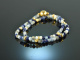 Wide Ocean! Fancy bracelet 2 rows aquamarine sodalite lapis lazuli and kyanite silver 925 gold plated