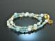 Swimming Pool! Fancy bracelet 2 rows aquamarine and blue quartz sterling silver 925 gold plated