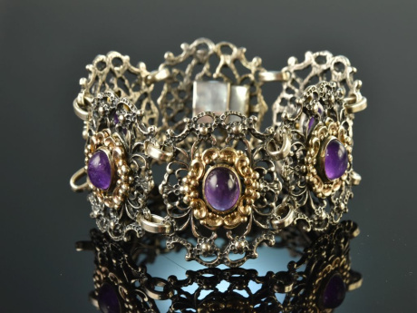 Austria around 1950! Beautiful traditional costume bracelet with amethysts silver 800