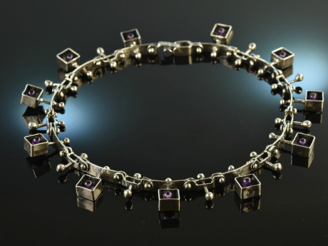 Um 1965! Au&szlig;ergew&ouml;hnliche Design Kette mit Amethysten Silber 925