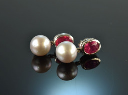 Around 1995! Elegant earrings rubies silver gray cultured...