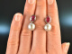 Around 1995! Elegant earrings rubies silver gray cultured pearls white gold 585