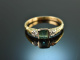 Around 1930! Fine ring with emerald and diamonds gold 585