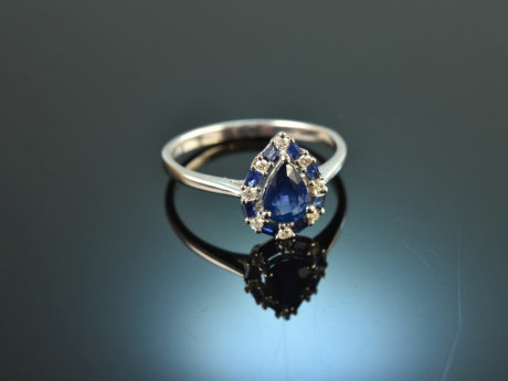 Deep Blue! Sch&ouml;ner Saphir Ring mit Brillanten Wei&szlig; Gold 750