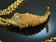 Around 1965! Filigree fish pendant with turquoise and long chain silver gold plated