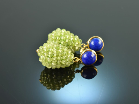 Blue and Green! Tropfen Ohrringe mit Peridot und Lapislazuli Silber vergoldet