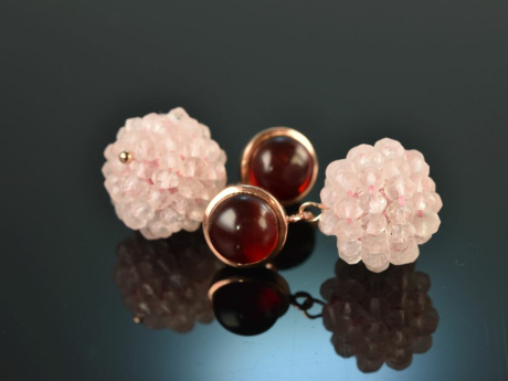 Red Rose! Pretty earrings rose quartz and red agate silver rose gold plated