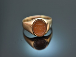 Around 1910! Historical coat of arms signet ring with carnelian red gold 585