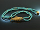 Around 1970! Filigree fish pendant with turquoise chain silver gold plated