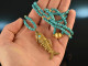 Around 1970! Filigree fish pendant with turquoise chain silver gold plated