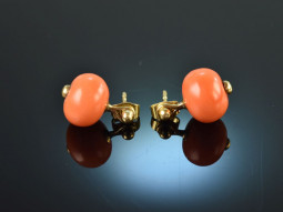 Italy around 1990! Pretty Sardegna coral earrings gold 750