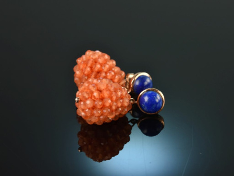 Colorful Contrast! Drop earrings lapis lazuli carnelian silver 925 rose gold plated