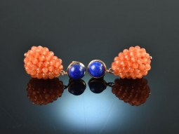 Colorful Contrast! Drop earrings lapis lazuli carnelian...